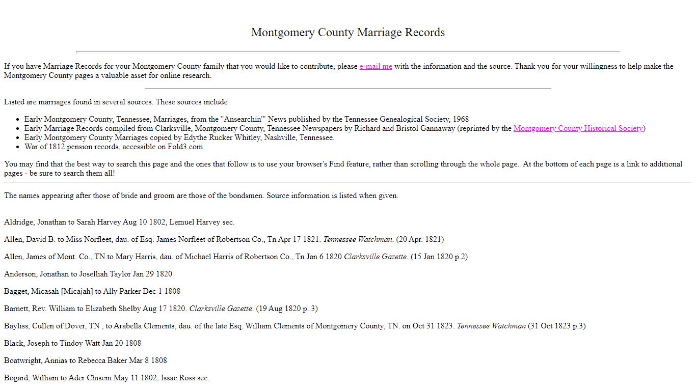 Montgomery County Marriage Records - TNGenWeb