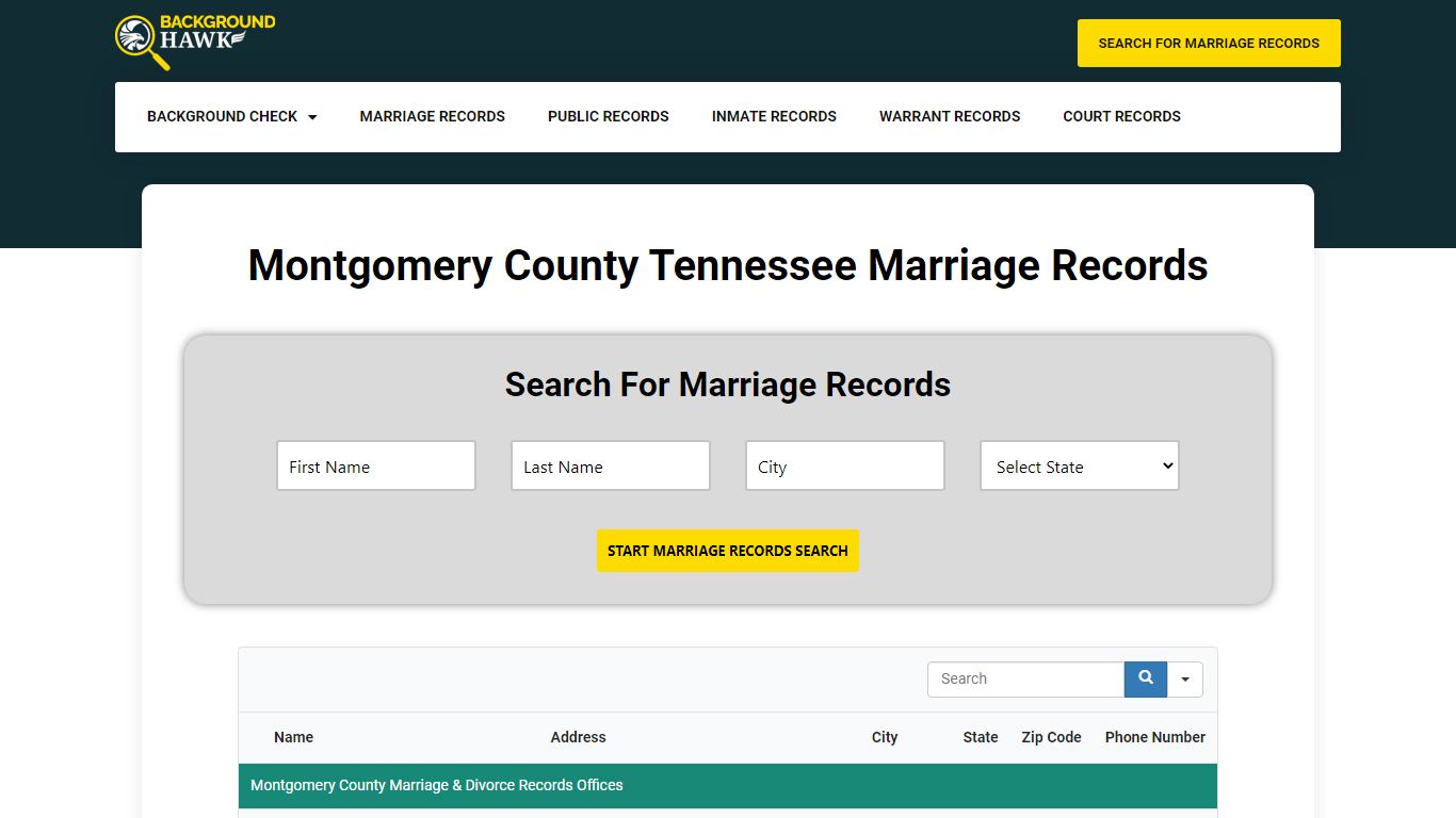 Marriage Records in Montgomery County , Tennessee