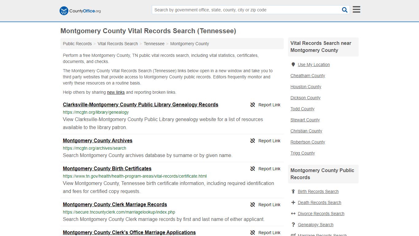 Vital Records Search - Montgomery County, TN (Birth, Death ...